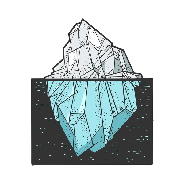 Iceberg color line art skica rytí vektorové ilustrace. Design trička s potiskem. Stírací deska imitace. Černobílý ručně kreslený obrázek. — Stockový vektor