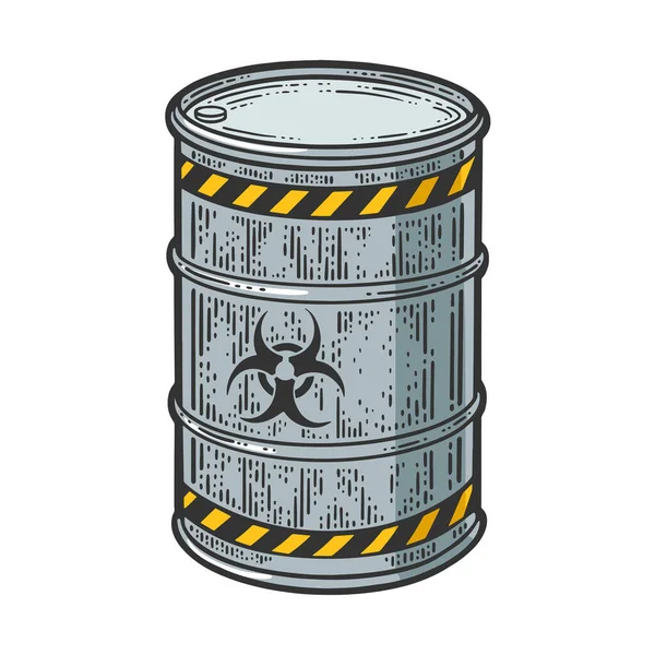 Barrel with Biological hazard sign color sketch engraving vector illustration. T-shirt apparel print design. Scratch board imitation. Black and white hand drawn image. — Vettoriale Stock