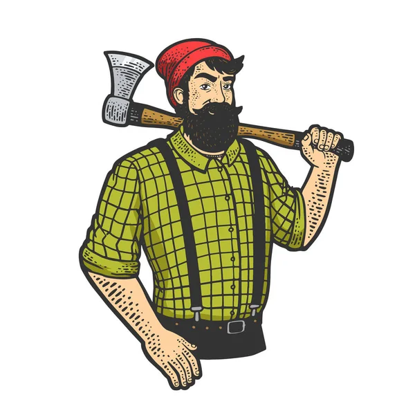 Lumberjack guy color sketch engraving vector illustration. T-shirt apparel print design. Scratch board imitation. Black and white hand drawn image. — Stock Vector