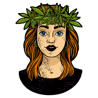 Başlık çizgisi üzerinde çelenk giyen kız sanat eseri çizimi