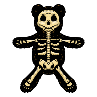 Oyuncak ayı iskelet çizgisi çizimi PNG çizimi. Tişört giysisi baskısı tasarımı. Çizik tahtası taklidi. Siyah beyaz el çizimi resim.