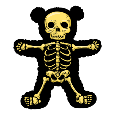 Oyuncak ayı iskelet çizgisi çizimi PNG çizimi. Tişört giysisi baskısı tasarımı. Çizik tahtası taklidi. Siyah beyaz el çizimi resim.