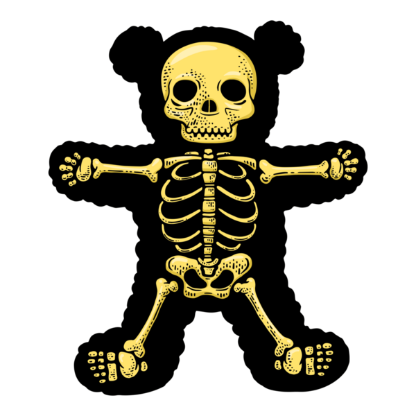 Oyuncak ayı iskelet çizgisi çizimi PNG çizimi. Tişört giysisi baskısı tasarımı. Çizik tahtası taklidi. Siyah beyaz el çizimi resim.