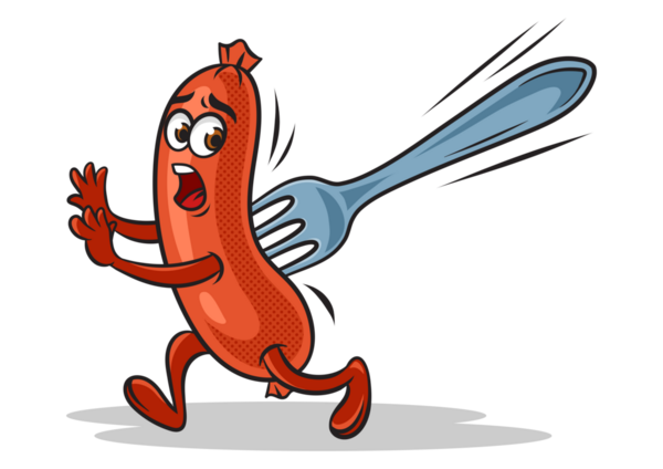 fork stuck in cartoon sausage pop art PNG