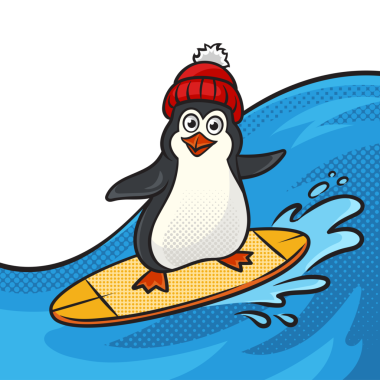 Penguen sörf tahtasında pop sanat PNG