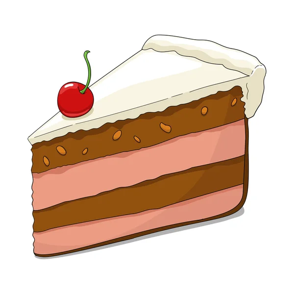 Fatia de bolo com cereja — Vetor de Stock