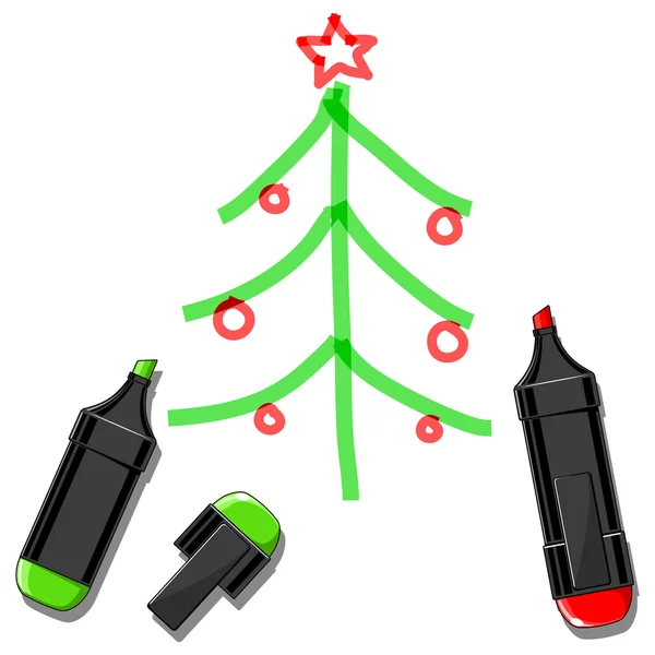 Árbol de Navidad y marcadores — Vector de stock