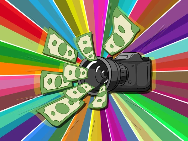 Foto camera en geld vectorillustratie — Stockvector