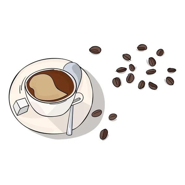 Koffie in cup en bonen vectorillustratie — Stockvector