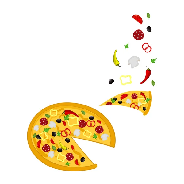 Векторная иллюстрация пиццы и ингридиентов — стоковый вектор