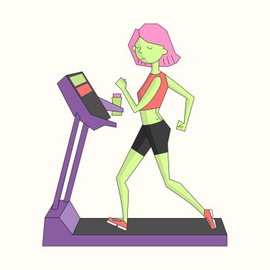 Kız koşu bandı canlı renkler vektör çizim koşmak