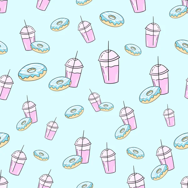 Milkshake and donut seamless pattern vector — Stock Vector