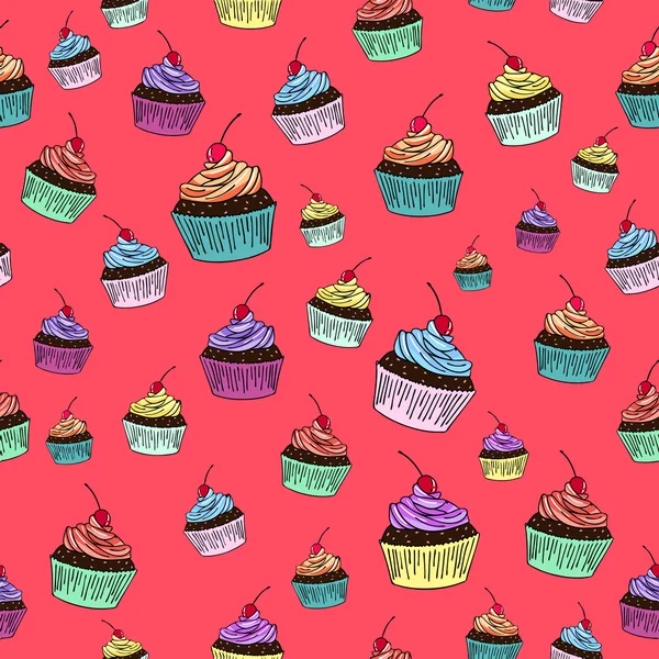 Cupcake sem costura vetor fundo ilustração —  Vetores de Stock