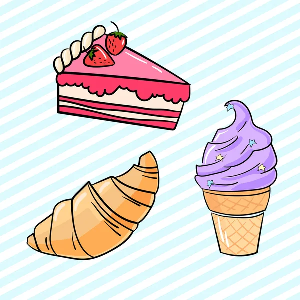 Cupcake croissant cake and icecream vector — Stock Vector