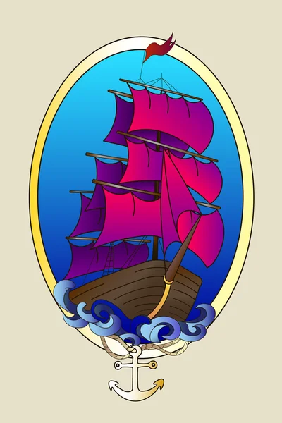 Tattoo schip kleur vectorillustratie — Stockvector