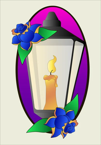 Tattoo lantern en rozen stencil vector — Stockvector