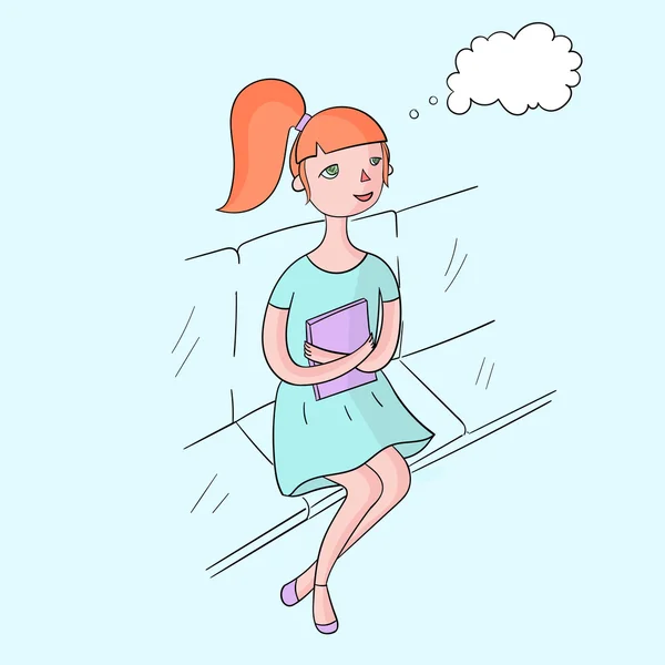 Chica joven sueño con libro vector de color — Archivo Imágenes Vectoriales