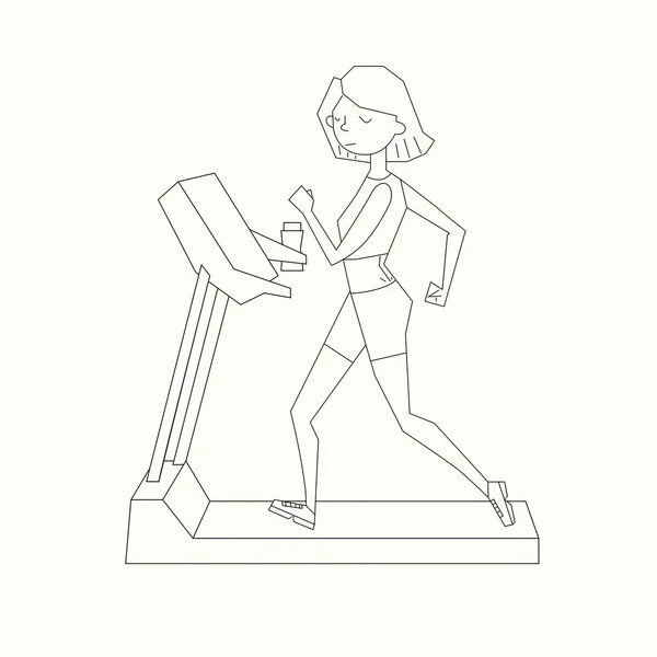 Chica correr cinta de correr color blanco y negro — Archivo Imágenes Vectoriales