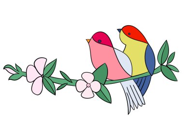 Şablonun renk vektör kuşları çiçekler ile dövme