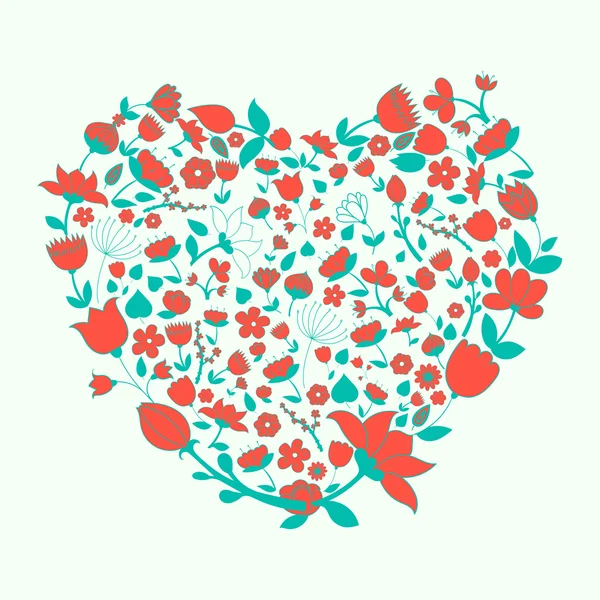 Векторная иллюстрация сердца и цветов — стоковый вектор