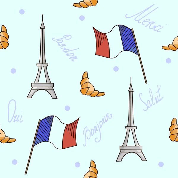 Símbolos franceses padrão sem costura cor azul — Vetor de Stock