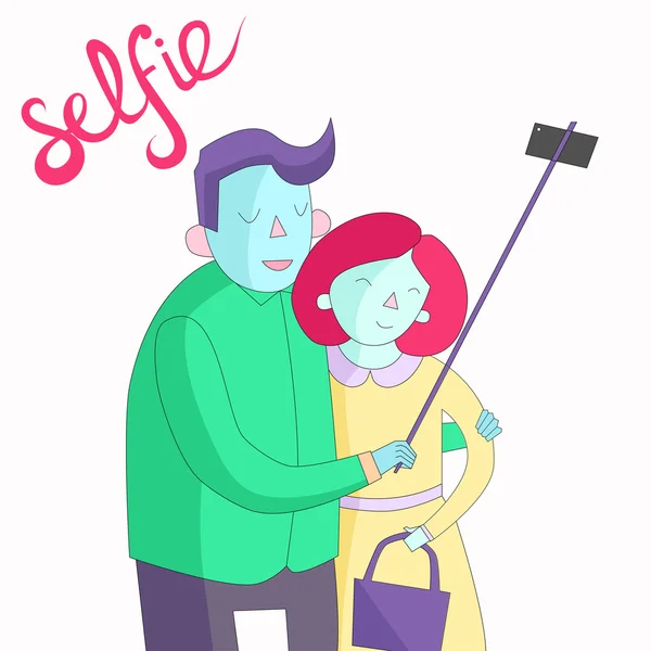 Gambar gambar selfie gambar vektor warna hidup - Stok Vektor