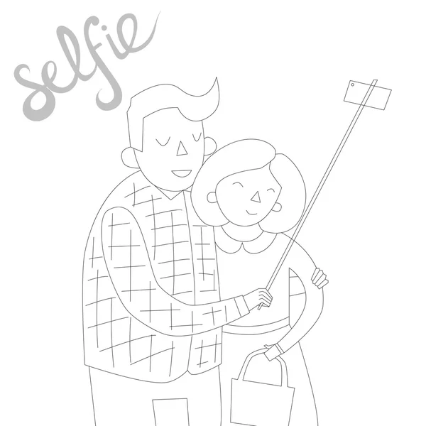 Selfie foto ilustración vector blanco y negro — Vector de stock