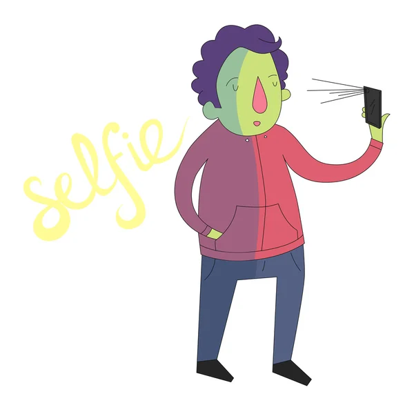Selfie man foto illustratie vector levendige kleuren — Stockvector