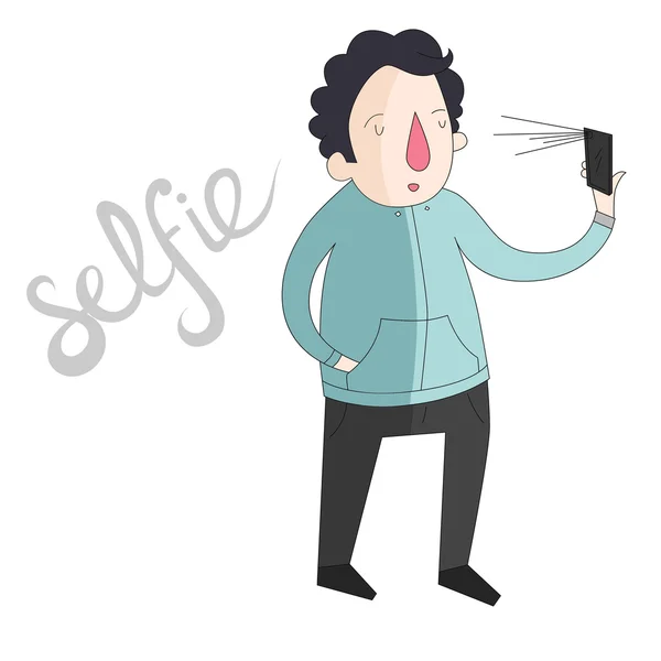 Selfie hombre foto ilustración vector color — Archivo Imágenes Vectoriales