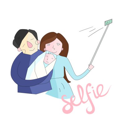 selfie aile fotoğraf illüstrasyon vektör renk