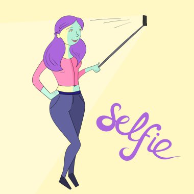 selfie kız fotoğraf illüstrasyon canlı renkler