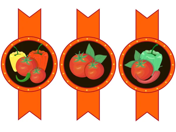 Vegetales salsa ketchup etiqueta vector ilustración — Vector de stock