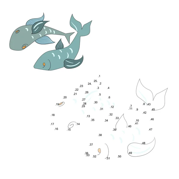 Connectez l'illustration vectorielle de poissons de jeu de points — Image vectorielle