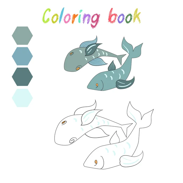 Desenho de crianças de peixes de livro de colorir para jogo — Vetor de Stock