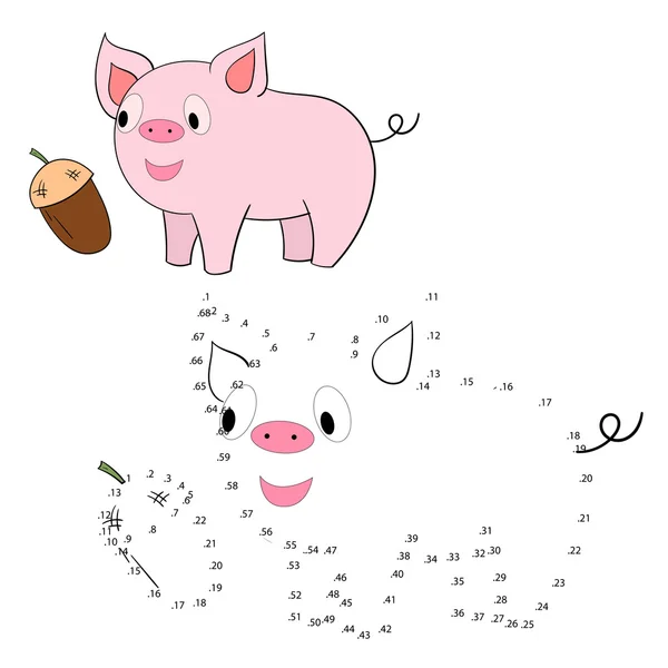 Conecte os pontos jogo porco vetor ilustração — Vetor de Stock