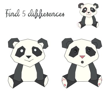 Find differences kids layout for game panda bear clipart