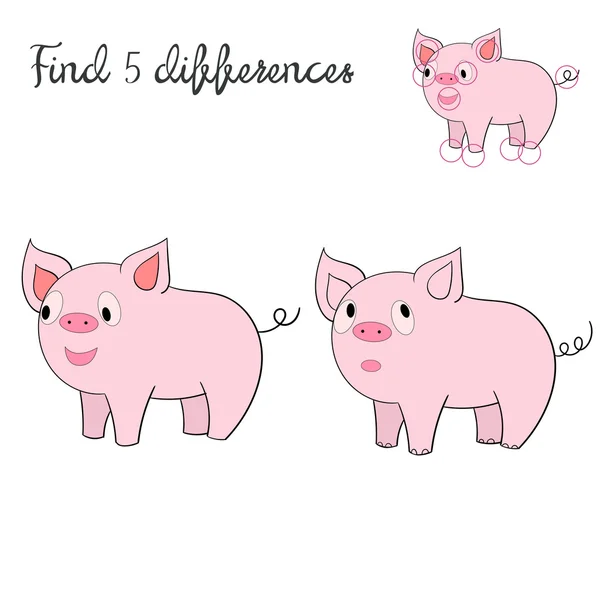 Trouver différences enfants mise en page pour le porc jeu — Image vectorielle