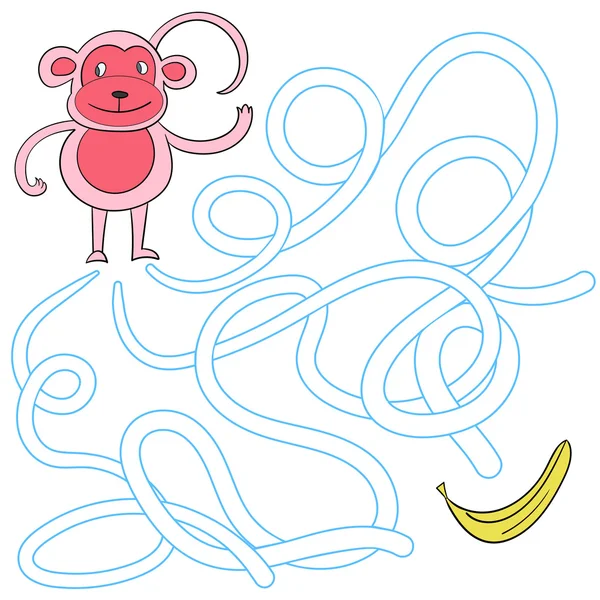 Labyrint doolhof zoeken een manier aap — Stockvector