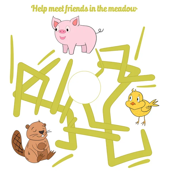 Ayuda a conocer amigos en el niño prado juego — Vector de stock