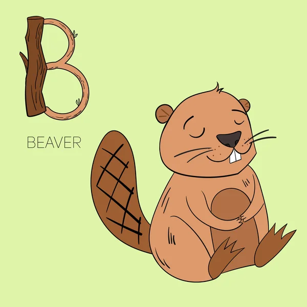 ตัวอักษร B บีเวอร์เด็ก — ภาพเวกเตอร์สต็อก