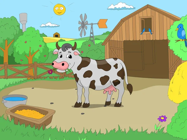 Cartoon cow in farm color book children vector — Stock Vector