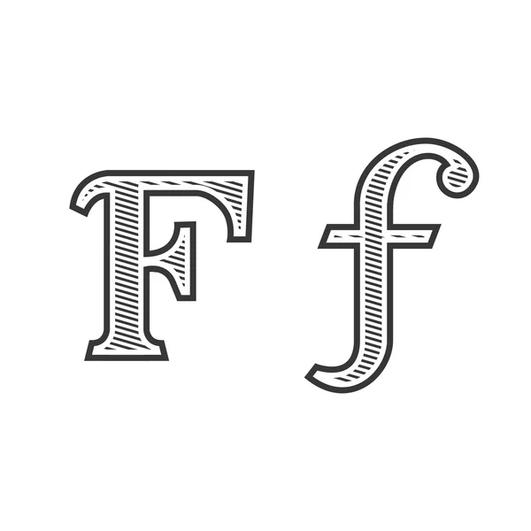 Fuente tatuaje grabado letra F con sombreado — Vector de stock