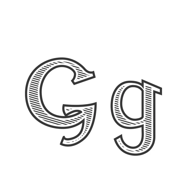 Font tatuering gravyr bokstaven G med skuggning — Stock vektor