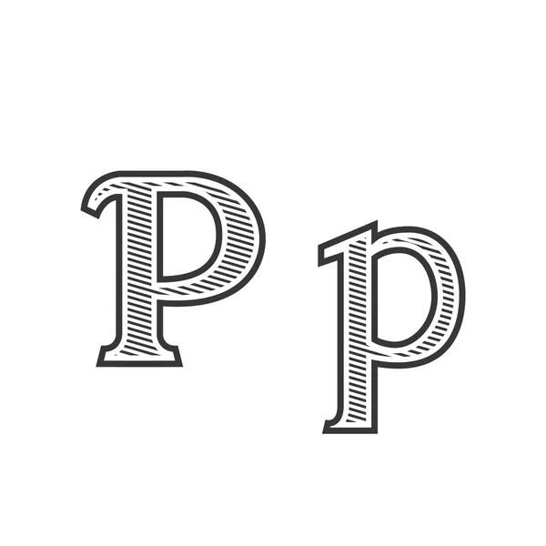 Font tattoo engraving letter P with shading — Stock Vector