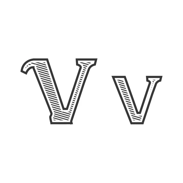 Font tatuering gravyr bokstaven V med skuggning — Stock vektor