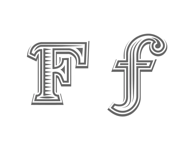 Шрифт татуювання гравірування літери F — стоковий вектор