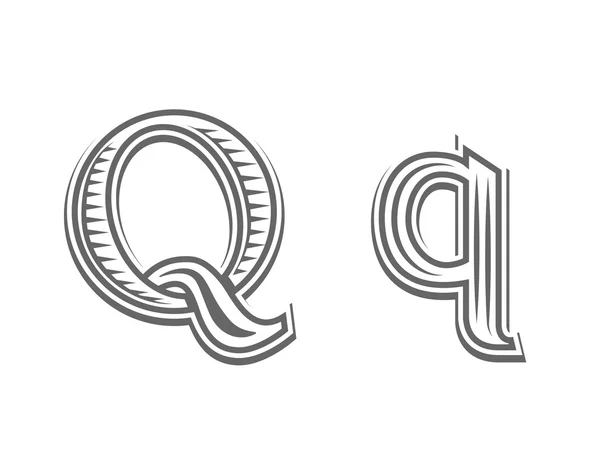 Lettertype tatoeage gravure letter Q — Stockvector