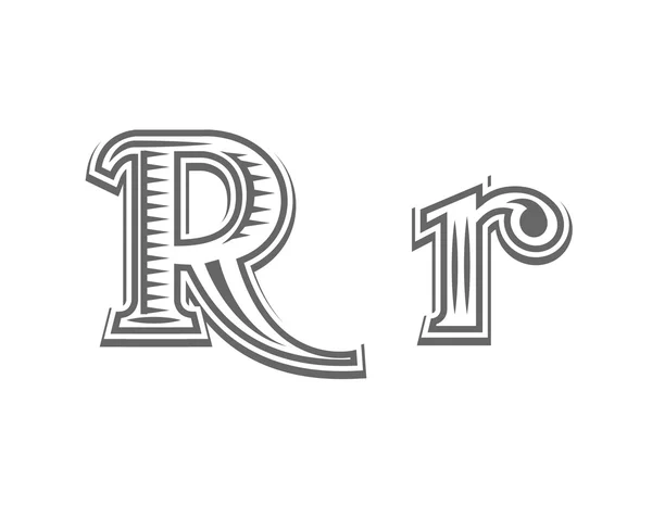 Font tattoo engraving letter R — Stock Vector