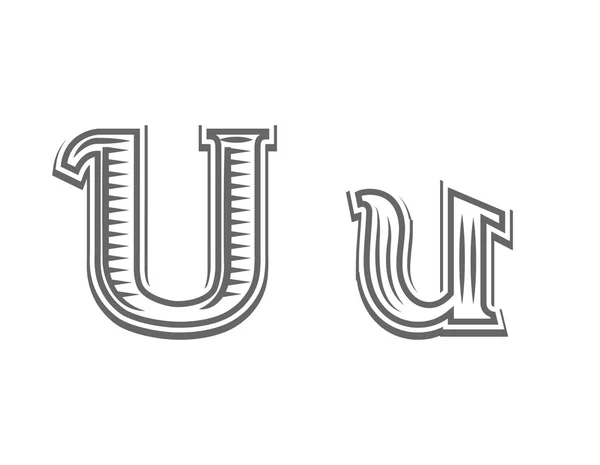 Lettertype tatoeage gravure letter U — Stockvector