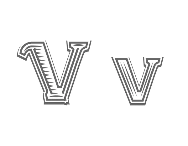 Betűtípus tetoválás gravírozás letter V — Stock Vector